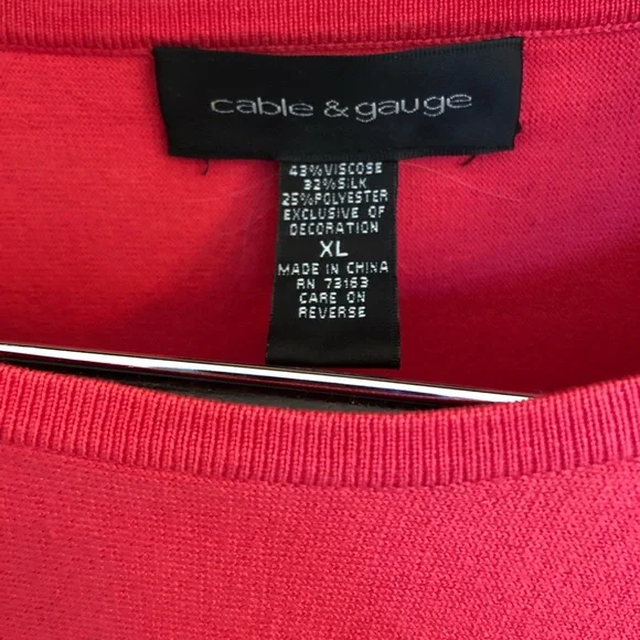 Cable & Gauge Short Sleeve Sweater Top Flutter Accents XL Coral - Picture 3 of 4